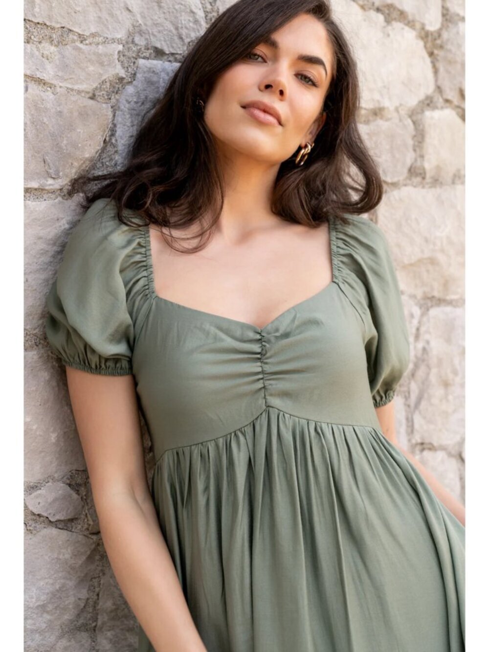 Baltic Born Annalisa Midi Dress in Olive Green Size S NWOT - Picture 2 of 11